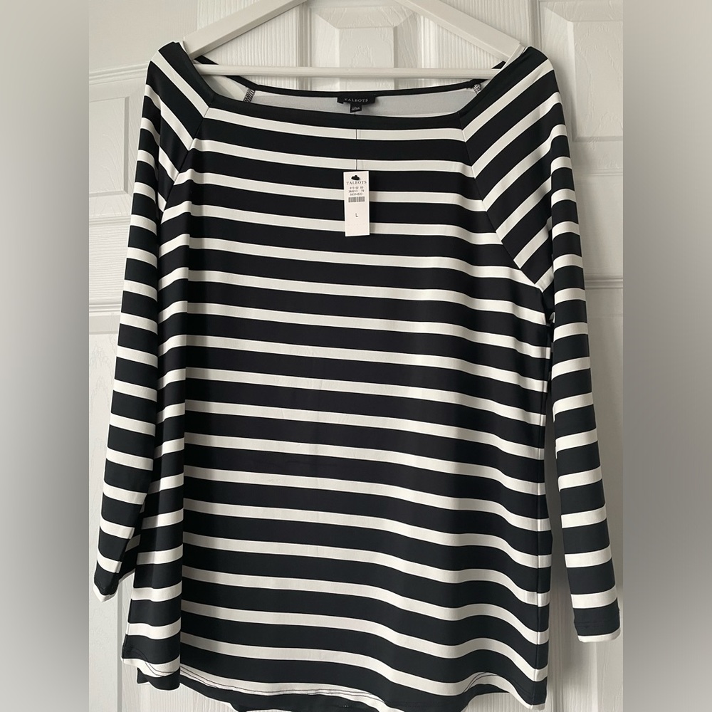 Talbots Black and White Striped Top